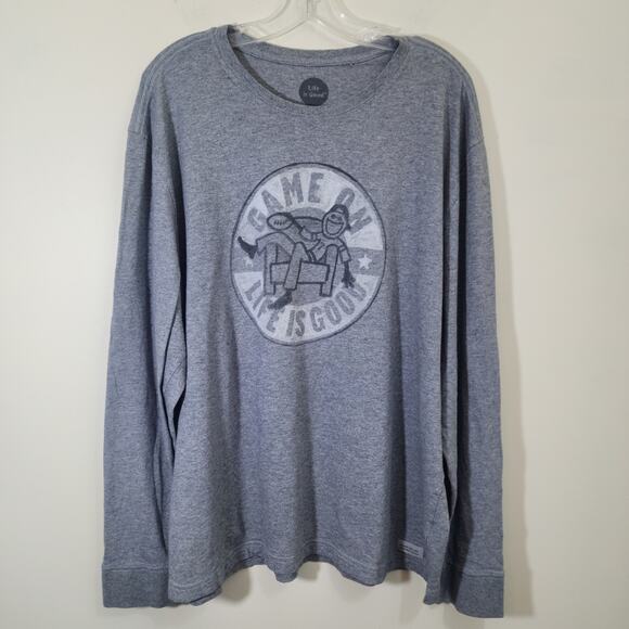 Life is good Game on football classic fit long sleeve graphic tshirt men size XL - Picture 1 of 8